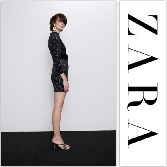 NWT Zara Black Belted Velvet Dress - Picture 6 of 8